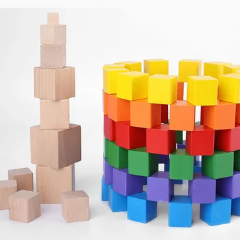 2 * 2 * 2 см Куб цвета радуги Строительные блоки Деревянные игрушки Для детей Модель Развивающие Интеллектуальные математические игрушки Подарки на день рождения