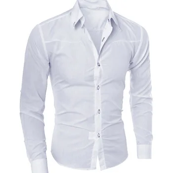  2000 Новая модная хлопковая рубашка с длинным рукавом, однотонная приталенная мужская повседневная белая рубашка