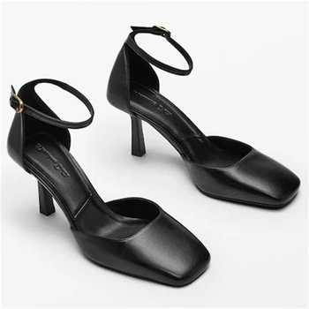  2023, Летние новые женские Пикантные туфли-лодочки на высоком каблуке-шпильке, женские брендовые вечерние туфли с квадратным носком для свадьбы, женские черные туфли