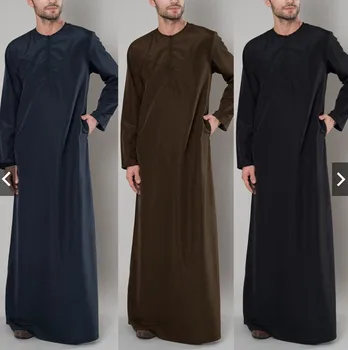  2023 Мусульманская Мода Мусульманский Ближний Восток Мужчины С Длинным Рукавом Арабский Круглый Вырез Исламский Однотонный Кафтан Макси Дубай Длинный Джубба Тобе