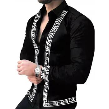  2023 Новые роскошные брендовые социальные Мужские рубашки, повседневные Однобортные рубашки в стиле ретро с принтом, мужские блузки S-3XL