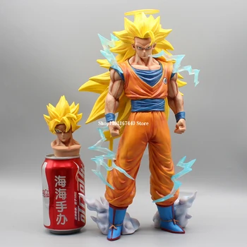 35 см Анимированный Dragon Ball Z Goku Ssj3 Figuarts Zero Gk Взрывная Статуя Сайяна 3 Сон Гоку с Двойной Головкой, Коллекционная Игрушка из ПВХ для Мальчика