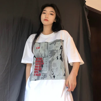  Amekaji, футболки с короткими рукавами в японском стиле с цифровым принтом лица, мужская и женская футболка с мультяшным рисунком, летняя хлопковая свободная футболка
