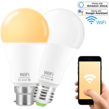  B22 E27 WiFi Светодиодная Лампа с Регулируемой Яркостью APP Control Интеллектуальное Освещение в помещении 15 Вт Умная Лампочка Работает с Alexa Google Assistant