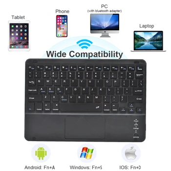  Bluetooth-совместимая клавиатура с сенсорной панелью для iPad, планшетного телефона, Android IOS, Windows, клавиатура с трекпадом, Русский Испанский Корейский иврит