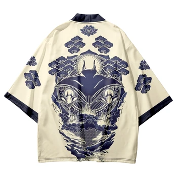  Camisas Haori estampadas de estilo japonés para hombres ropa de calle Harajuku, cárdigan tradicional, Kimono, tops de playa