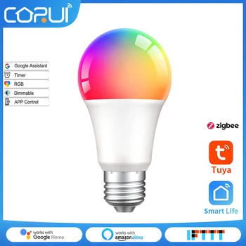  CoRui Tuya Zigbee3.0 Умная лампочка RGBCW 9 Вт, Меняющая цвет, светодиодный светильник E27 110 В 220 В, приложение Smart Life, Совместимое С Alexa GoogleHome