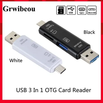  GRWIBEOU Type C & microUSB & USB 3 в 1 OTG Кардридер Высокоскоростной Универсальный OTG TF/USB для разъемов Micro SD TF OTG Cardreader