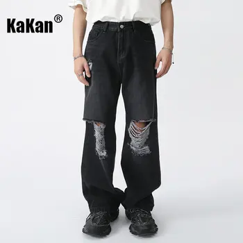  Kakan - Новые Потертые джинсы в американском стиле для мужчин, Ретро Свободного Кроя, Прямые Джинсы с широкими штанинами, K50-469