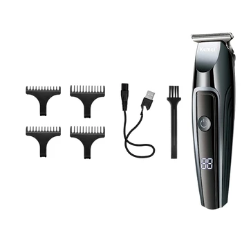  Kemei Профессиональный электрический триммер для стрижки волос для мужчин со светодиодным цифровым дисплеем, перезаряжаемая машинка для стрижки бороды