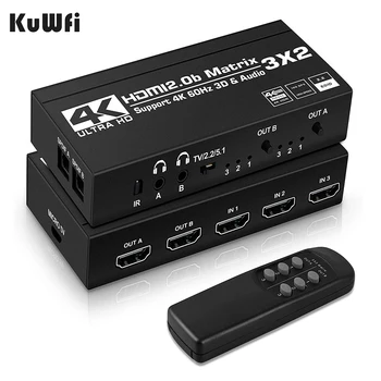  KuWFi 4 К/60 Гц HDMI Переключатель Дистанционного Управления 3x2 Переключатель Двойной Аудио Экстрактор 2.0 b Матричный Разветвитель для PS4/5 Xbox TV DVD HD плеер