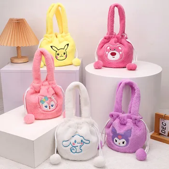  Sanrio Плюшевая сумка Kawaii Kuromi Cinnamoroll Плюшевая сумка Мультяшная Сумка на Завязках Большой Емкости, Адаптируемая Сумка для Хранения для Подарка Девушке