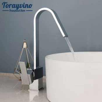  Torayvino Вращающийся Хромированный Смеситель для ванной Комнаты Водопад С одной ручкой, Устанавливаемый на бортике, Смесители для горячей и холодной воды