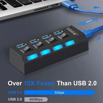  USB-концентратор 3.0 Концентратор USB 3 USB 2.0 Мульти USB-разветвитель Адаптер питания 4-портовый мультирасширитель 2.0 с переключателем для ПК Аксессуары