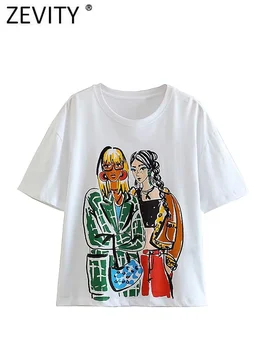  Zevity/ женская модная летняя футболка с принтом для девочек, женская футболка с круглым вырезом и коротким рукавом, шикарные уличные топы T3577