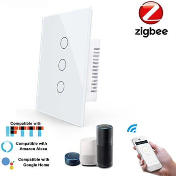  Zigbee Smart switch Приложение tuya Настенный сенсорный выключатель света Alexa Google Home Голосовой пульт дистанционного управления AC110V 220V Установка нейтрального провода