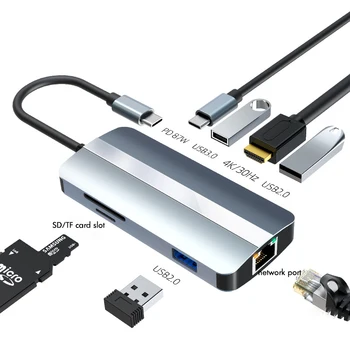  Адаптер-концентратор для док-станции для ноутбука 8 в 1 USB C с HDMI 4K, 87 Вт PD, Ethernet, SD/TF, 1 USB 3,0, 2 USB 2,0, USB для MacBook Pro