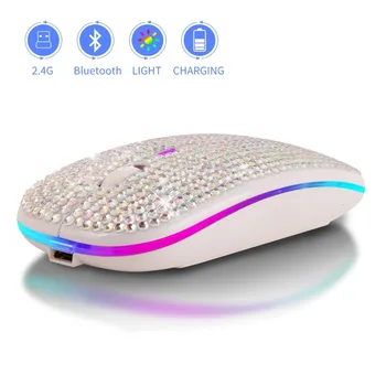  Алмазная мышь 2.4G Bluetooth Двухрежимная RGB светящаяся беспроводная Мини-мышь Bluetooth для девочек, Милая мышь для офисного компьютера, эргономичная мышь