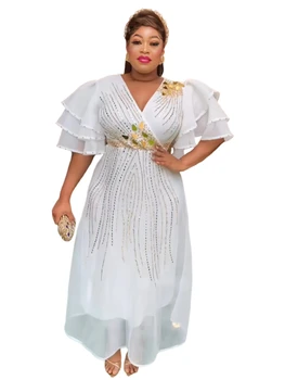  Африканские платья Для женщин С Коротким рукавом Индейка Вечерние С Блестками Свадебная вечеринка Платье Макси Длины Мусульманская Африканская одежда 2023