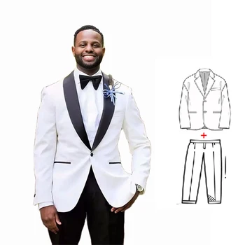  Белые Свадебные костюмы для Жениха, 2 предмета, Приталенный Черный Атласный Лацкан, Шафер, Свадебный Смокинг для Жениха, костюм Homme (куртка + брюки)