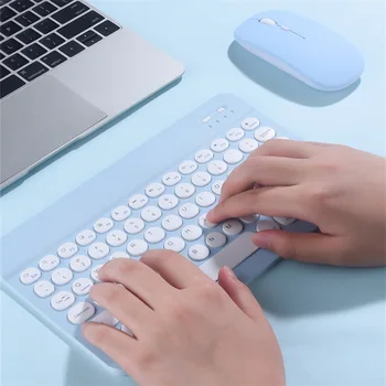  Беспроводная комбинированная клавиатура и мышь с круглой кнопкой, бесшумная мини-клавиатура Bluetooth для портативных ПК, планшетов iPad, Windows, Android, Apple