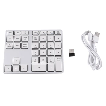  Беспроводная цифровая клавиатура Bluetooth 5.0, 35 клавиш, цифровая клавиатура для ПК с Windows Android, планшетный ноутбук, серебристо-белый