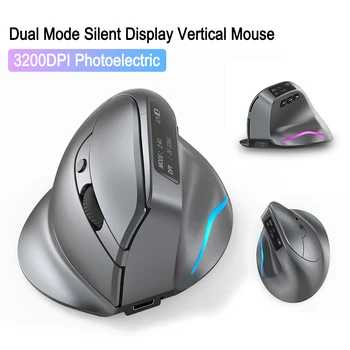 Вертикальные мыши для геймеров Эргономичный двухрежимный бесшумный ЖК-дисплей с разрешением 3200 точек на дюйм, настольная вертикальная мышь, 8 кнопок, 2,4 G, Перезаряжаемая для ноутбука