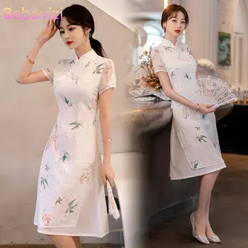  Винтажный Улучшенный Чонсам, Новое летнее Китайское Традиционное молодежное платье Ципао с коротким рукавом на каждый день, Современная женская одежда