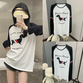  Высококачественная футболка с длинными рукавами TB Puppy для женщин Ранней весной 2023 года, Новая базовая рубашка со свободным льняным топом Ice под ней