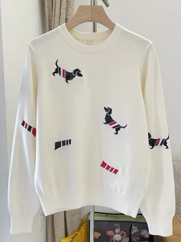  Вязаный свитер с вышивкой щенка, свободный свитер с милым рисунком ТБ, вязаный пуловер, свитер для женщин