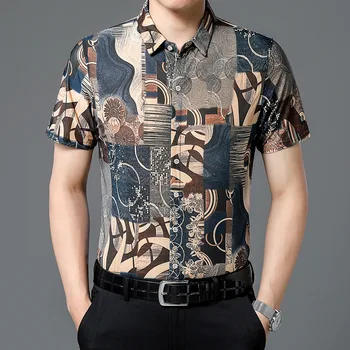 Гавайский Стиль, Повседневные Рубашки из 80% Шелка, Мужские Рубашки С Коротким Рукавом С обеих сторон, Китайский Национальный Цветок 2023, Пляжная Летняя Одежда