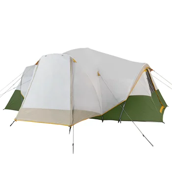  Гибридная купольная палатка Riverbend на 10 человек, 3 комнаты, бело-зеленая, с полной посадкой, вес 26 фунтов 6 унций.