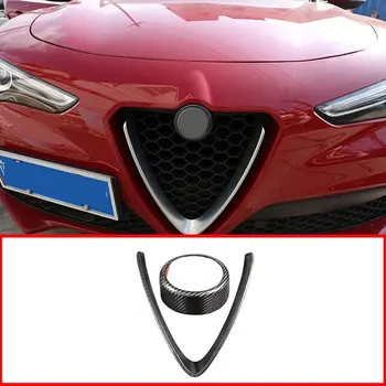  Для Alfa Romeo Stelvio 2016 2017 2018 2019 Рамка передней решетки автомобиля с круглым украшением из настоящего углеродного волокна автомобильные аксессуары