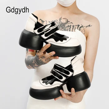  Женская обувь для косплея на платформе Gdgydh Mary Janes в японском стиле на толстом каблуке с круглым носком в готическом стиле на массивном каблуке Черного и белого цвета