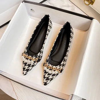  Женская обувь на плоской подошве; французские тонкие туфли; Женская новая женская обувь на заостренной плоской подошве; Универсальная женская обувь большого размера 41-43