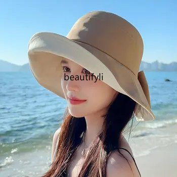  женская Солнцезащитная шляпа zq Bucket Hat, Весенне-летняя Солнцезащитная шляпа в Корейском Стиле, Защищающая лицо от ультрафиолета, Шляпа с большими полями