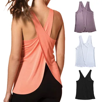 Женская футболка для йоги с перекрестной спинкой Без рукавов, футболки для бодибилдинга, фитнеса, быстросохнущие майки для тренировок, майки для бега, Жилет для йоги