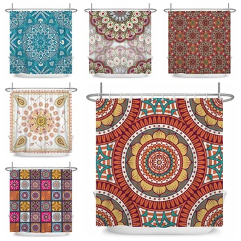  Занавеска для душа из полиэстеровой ткани с цветами мандалы, декоративная занавеска для ванной комнаты в богемном стиле для дома, 12 крючков