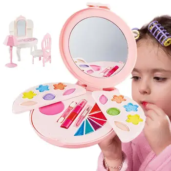  Игровой Макияж для маленьких девочек, Моющаяся Круглая Косметическая палитра с зеркалом, Косметические игрушки для девочек, ролевые игры на Рождество
