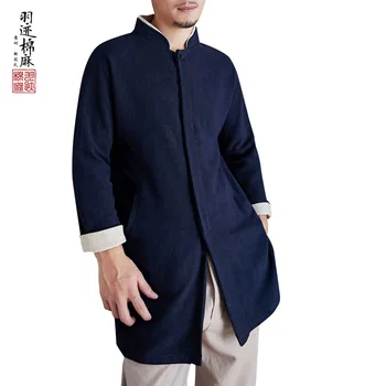  Китайский стиль, мужской костюм Тан, кардиган для тела, льняная куртка с воротником-стойкой, костюм Чжуншань, молодежный костюм средней длины Hanfu