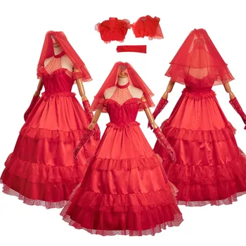  Костюм для Косплея Beetle Juice, Красное свадебное платье Лидии Для взрослых Женщин, платье Невесты в стиле Ретро, Костюм для Вечеринки на Хэллоуин, Карнавал