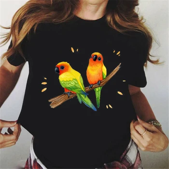  Летняя Женская футболка 2022 года с акварельным принтом попугая Петуха, футболка femme rainbow birds, уличная одежда, топы, черная футболка
