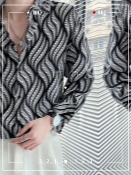  Модный принтованный узор Ice Silk Нишевый Дизайн Мужские повседневные рубашки с длинным рукавом Высокого качества Элегантные Роскошные Топы Social 2023 C119