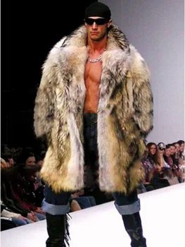  Мужская зимняя теплая куртка из искусственного меха енота, пальто из искусственного меха, мужской костюм, воротник, длинное пальто