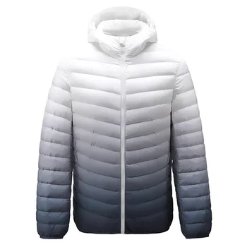  Мужская модная куртка с градиентом, зима-осень, 90% Утиный пух, с капюшоном, ультралегкие спортивные теплые куртки для улицы, верхняя одежда, пальто