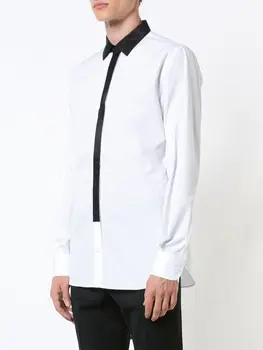  Мужская рубашка с длинными рукавами, Весенне-летний новый Тонкий черный квадратный воротник, модный индивидуальный дизайн сращивания, популярная рубашка