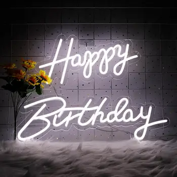  Неоновая вывеска Wanxing Happy Birthday 42x30 см, световая вывеска для украшения вечеринки по случаю дня рождения, детский подарок с питанием от USB с выключателем (теплый белый)