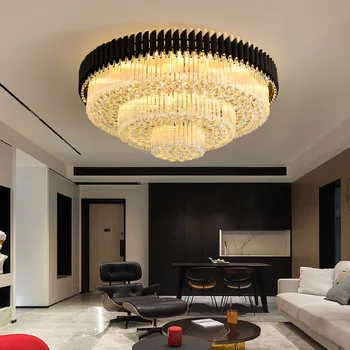  Новый хрустальный потолочный светильник, современные роскошные светильники для гостиной, бытовой круглый/прямоугольный потолочный светильник диаметром 80 см/100 см