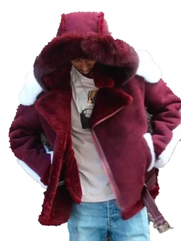  Обновленная утолщенная модная мужская куртка из искусственного меха с одним коротким меховым воротником, куртка с капюшоном и жакет
