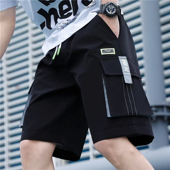  Однотонные черные мужские шорты-карго, Удобная летняя Уличная одежда из хлопка с передним карманом, Дизайнерские Мешковатые Короткие брюки-Бермуды для мужчин Y2k